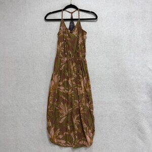 PrAna Dress Womens XS Green Tropical Floral Strappy Maxi Sundress Travel Summer